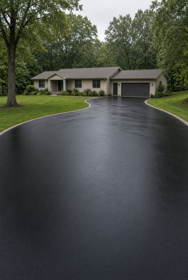 Circular driveway after sealcoating