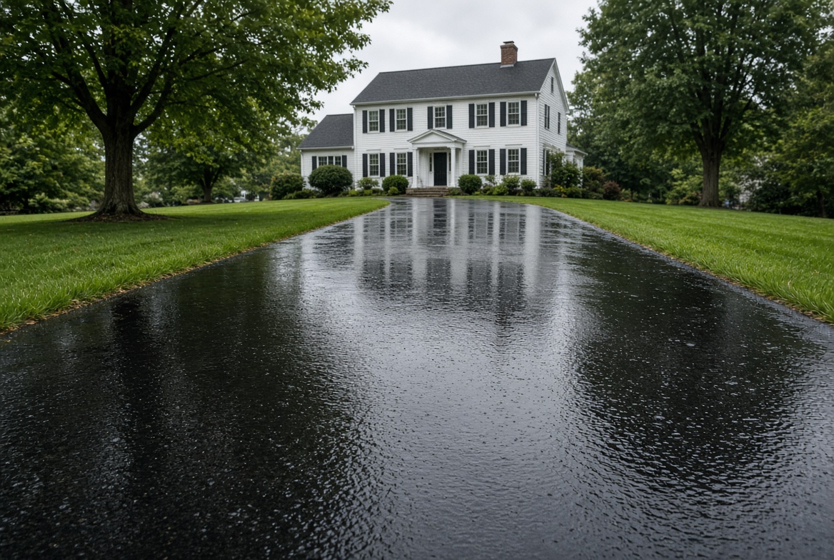 Freshly sealcoated driveway in Orange County, New York