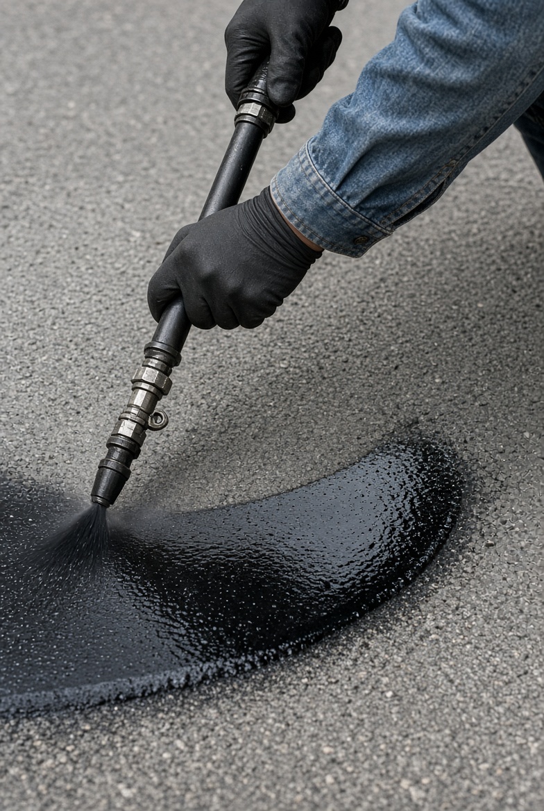 Spray wand laying sealcoat